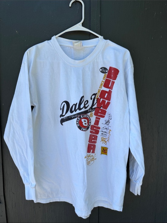 Chase Authentics Other - Chase Authentics White Long Sleeve Dale Jr. Racing Graphic Tee with Red Accents